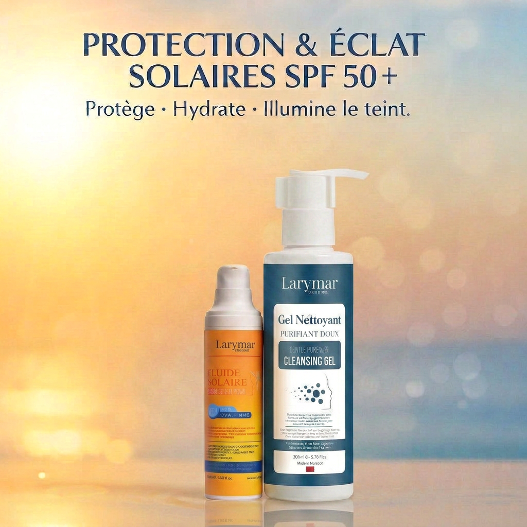 Fluide Solaire Visage LARYMAR SPF 50 – Protection UVA/UVB & Hydratation Quotidienne – 50 ml + Gel Nettoyant 200 ml